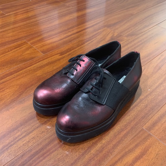 Platform Leather Red Loafers Size 37 - Picture 1 of 5